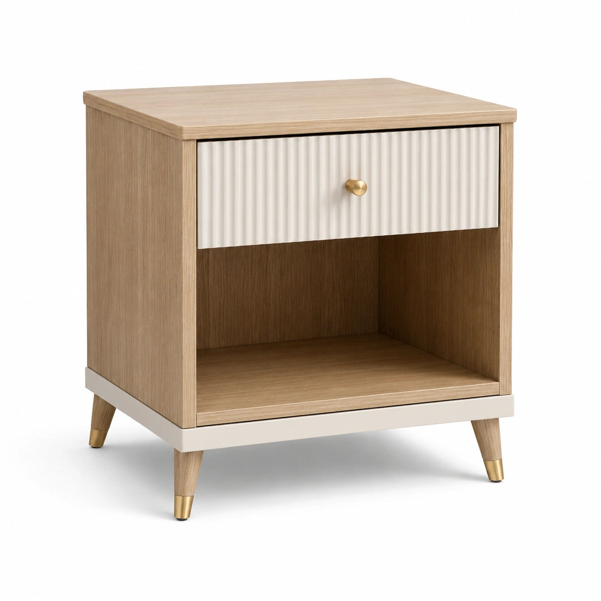 Mesita de Noche de Madera MDF con Detalles Metálicos Roble/Beige
