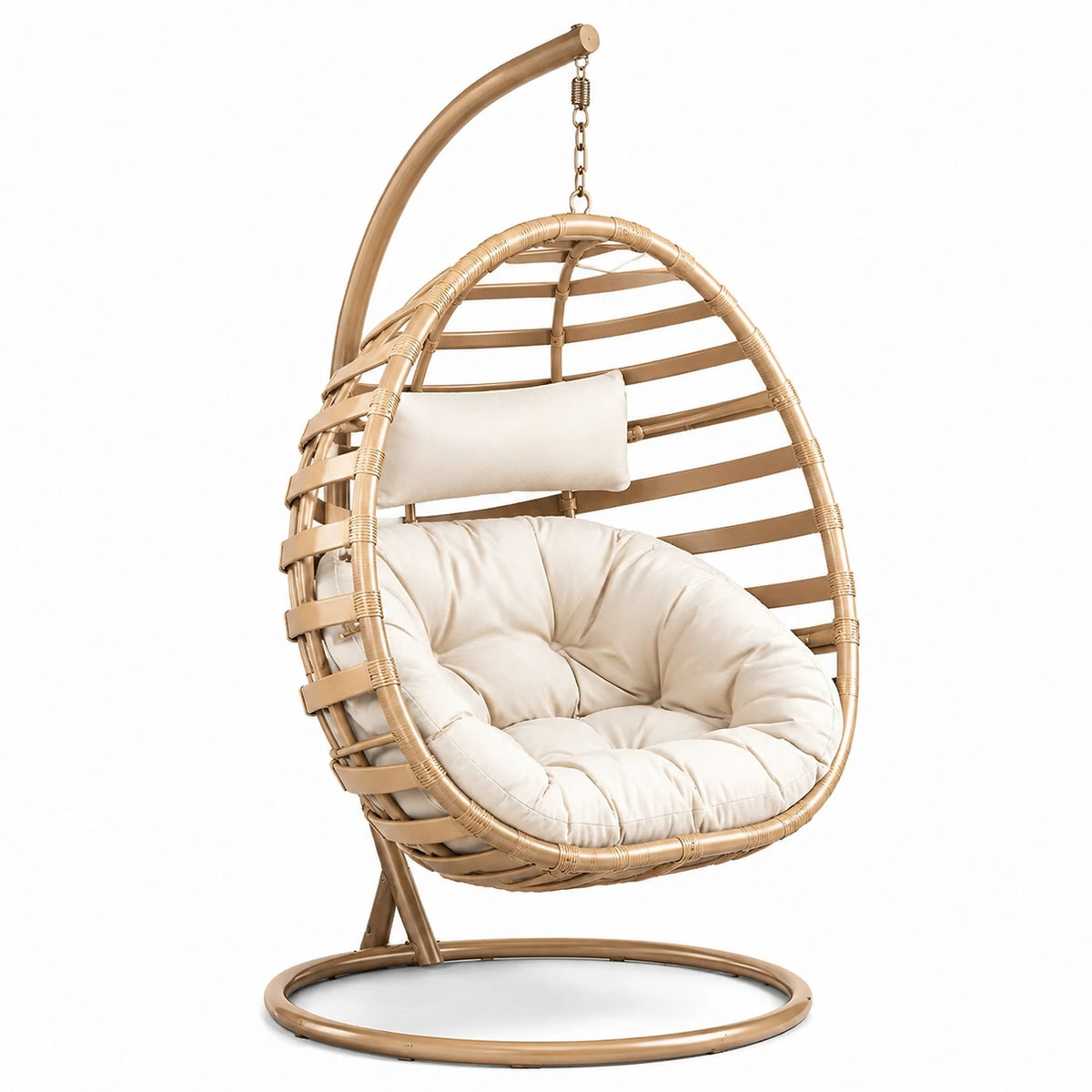 Silla colgante de ratán sintético con cojín beige