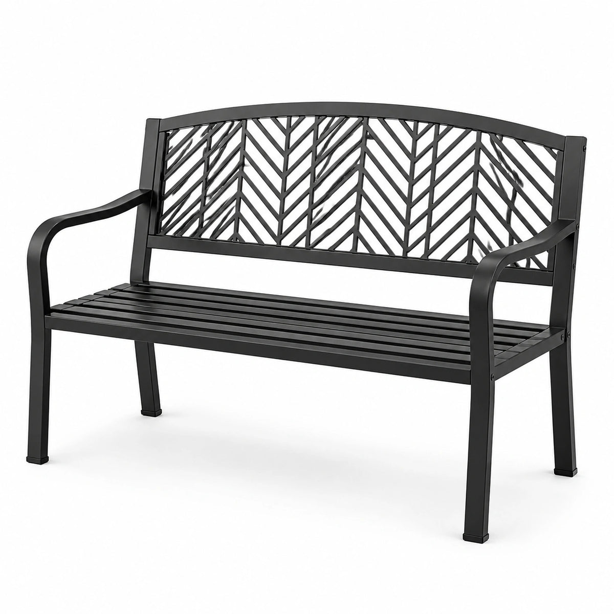 Banco de metal negro 127 cm con respaldo decorativo