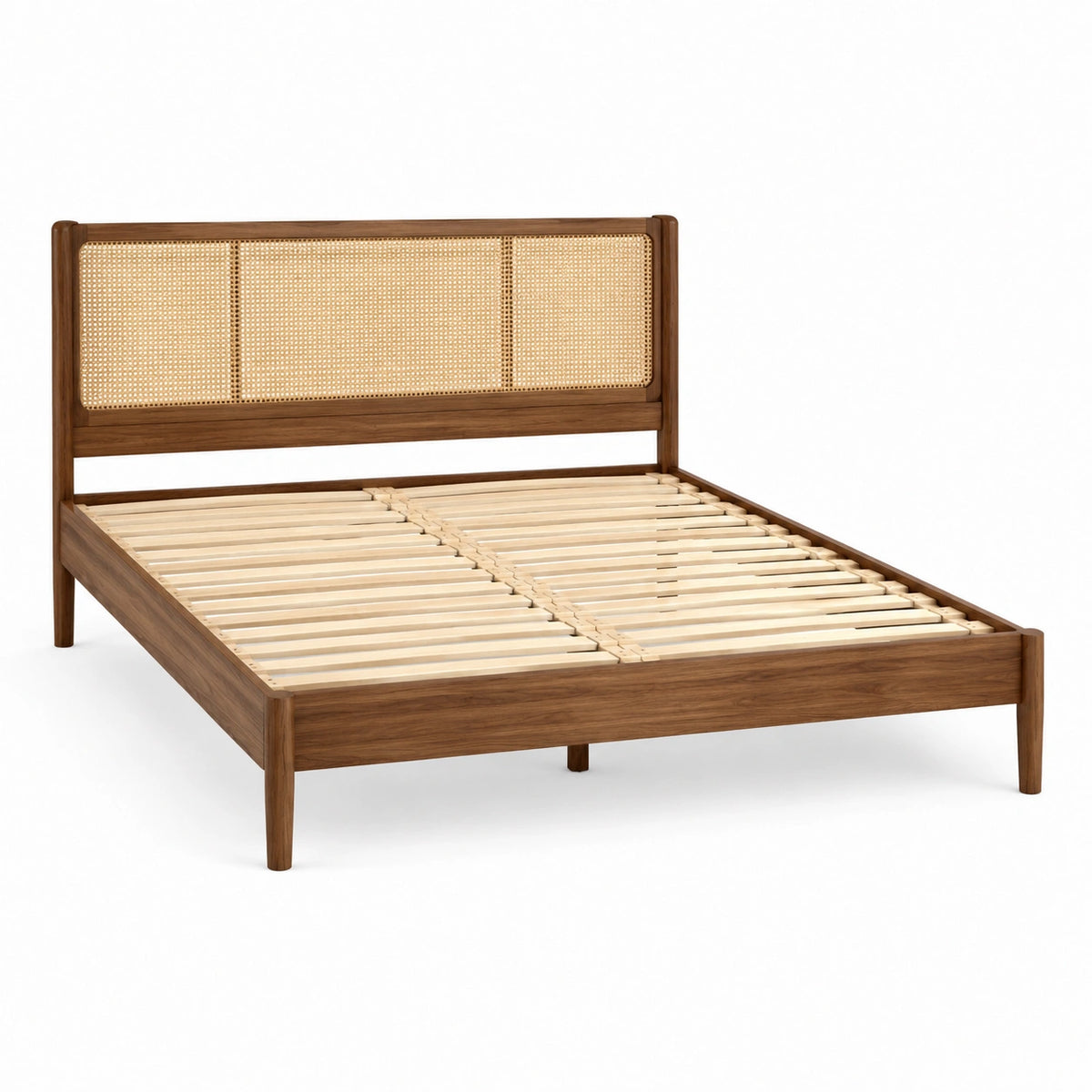 Cama doble de madera y ratán 200x160 cm marrón