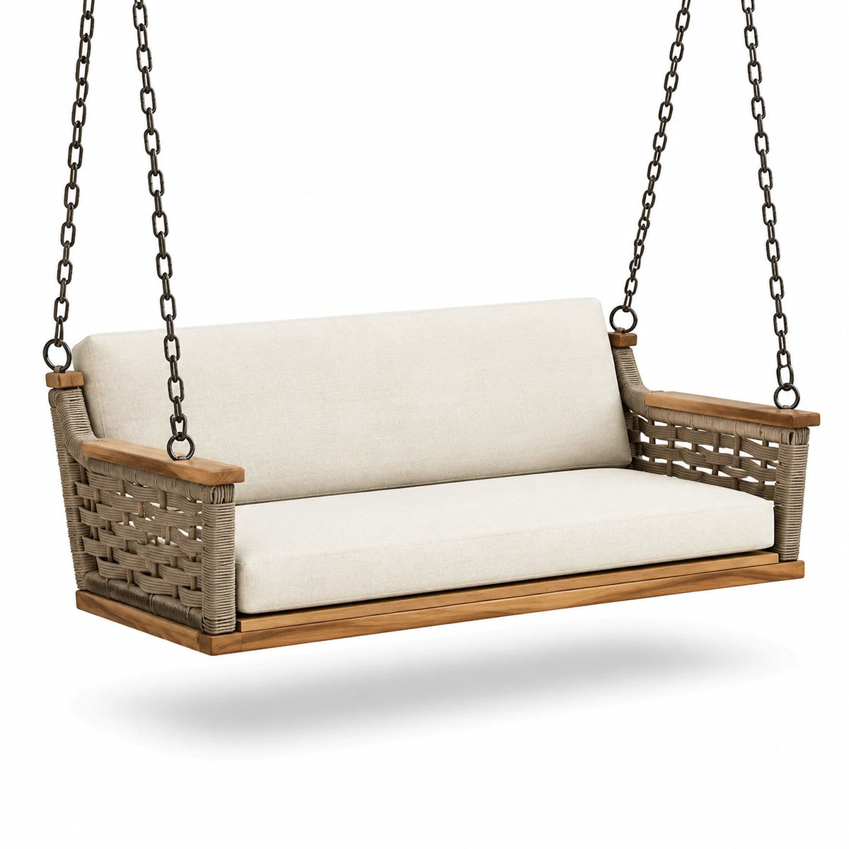 Columpio de Porche de Teca y Cojines Beige