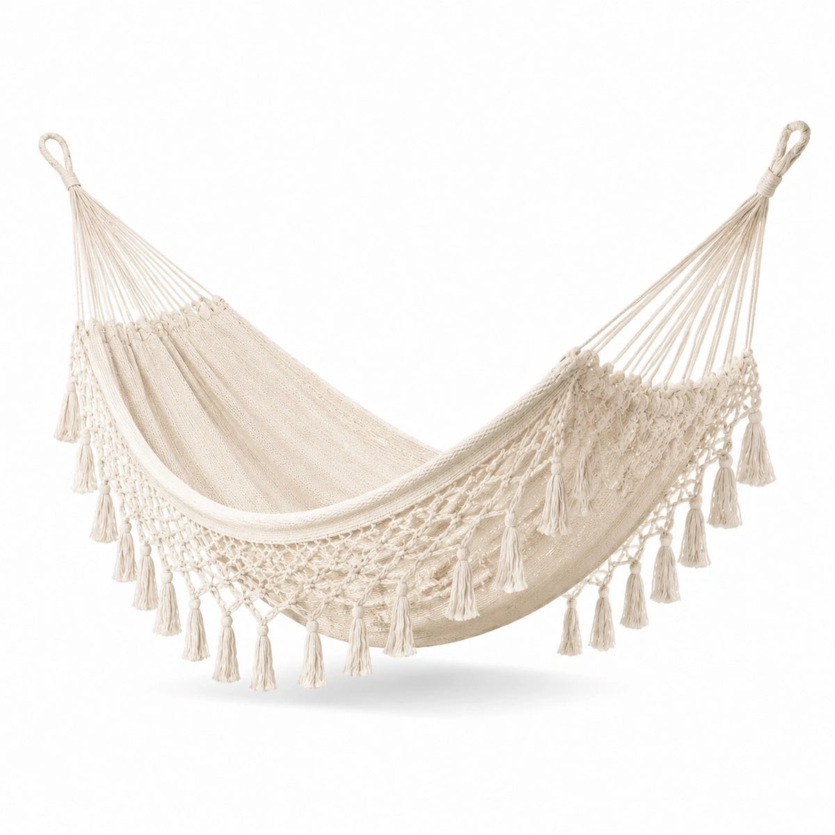 Hamaca de Algodón Beige con Flecos 200x150 cm