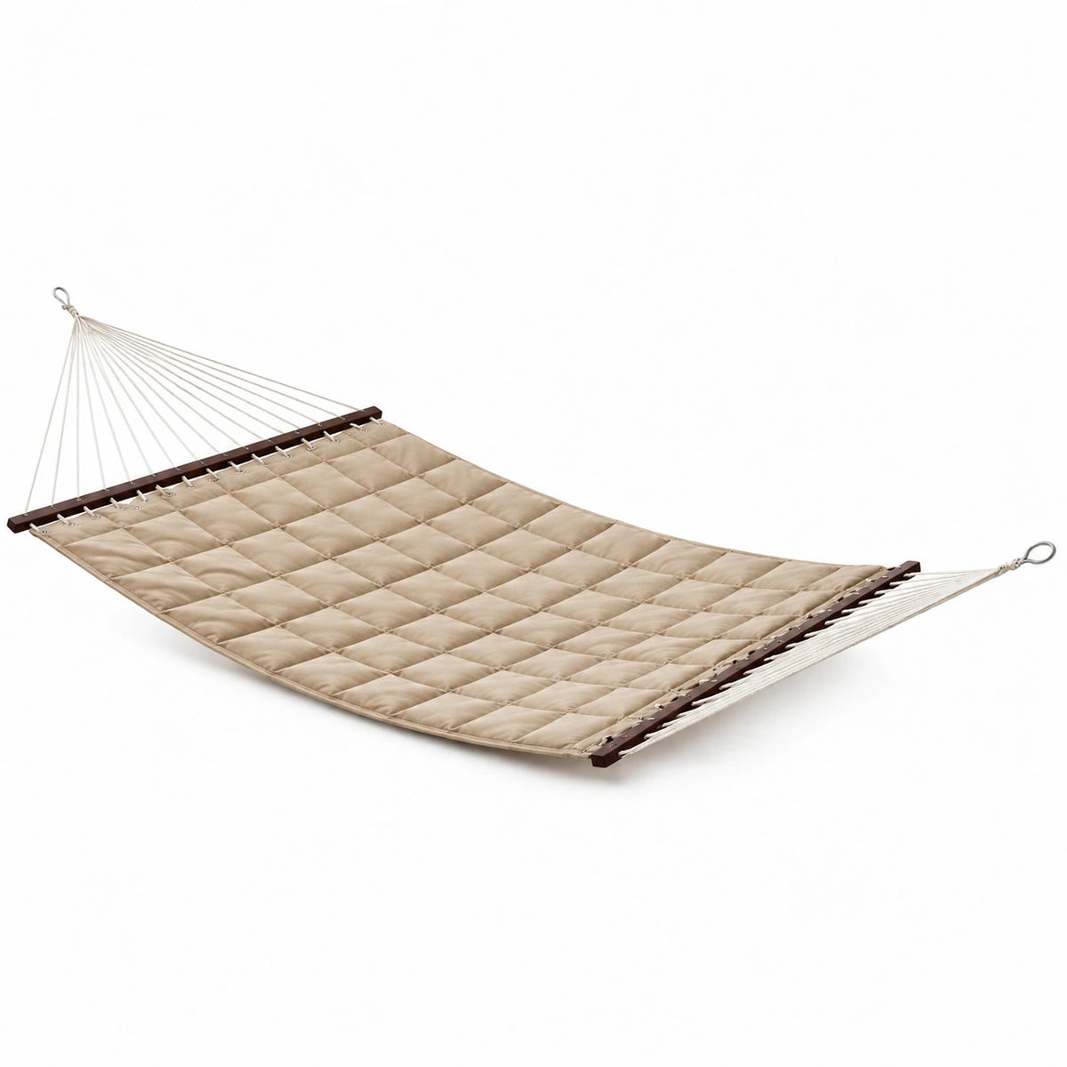 Hamaca de Tela de Algodón Acolchada Beige con Barras de Madera