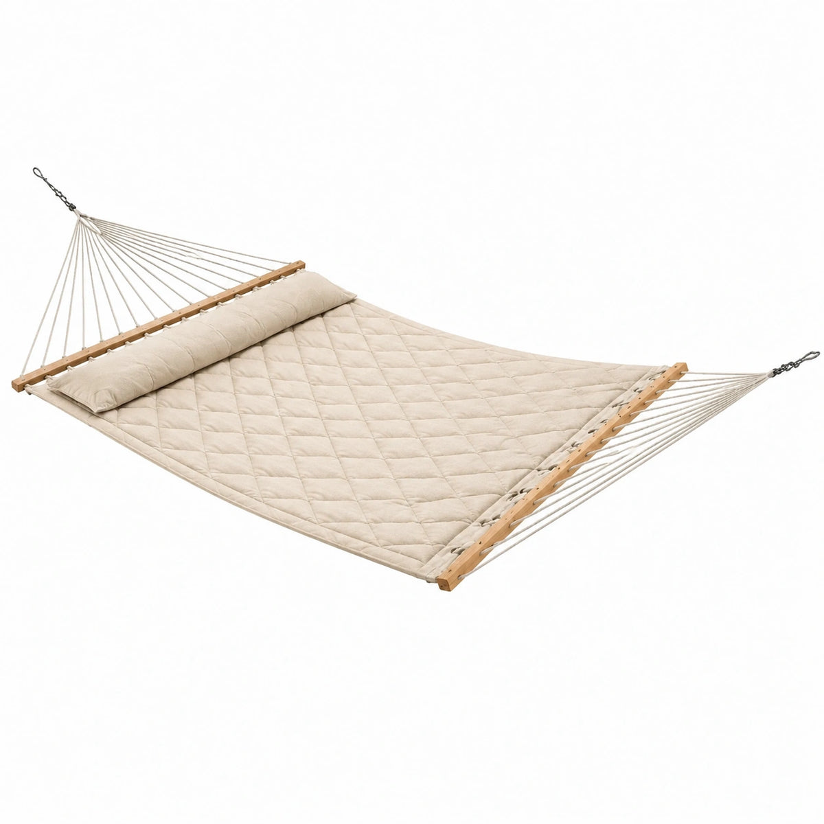Hamaca de Algodón Beige con Barras de Madera 200cm x 150cm