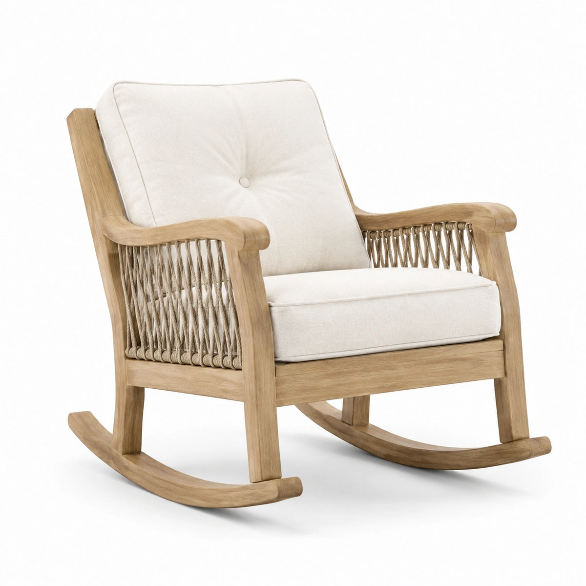 Mecedora de Madera de Roble con Cojines de Poliéster Beige